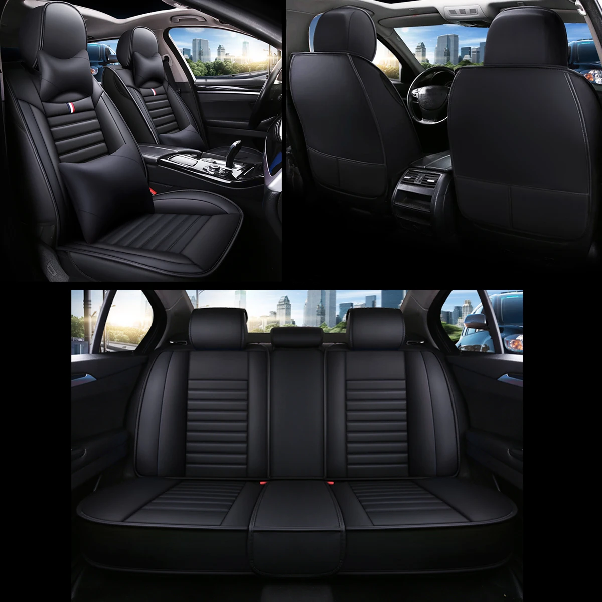 5-Seat Full Car Cover Automobiles Seat Covers Cushion Protector Pillow Headrest Seat Car Cover Chair Cushion PU Leather Mat Pad