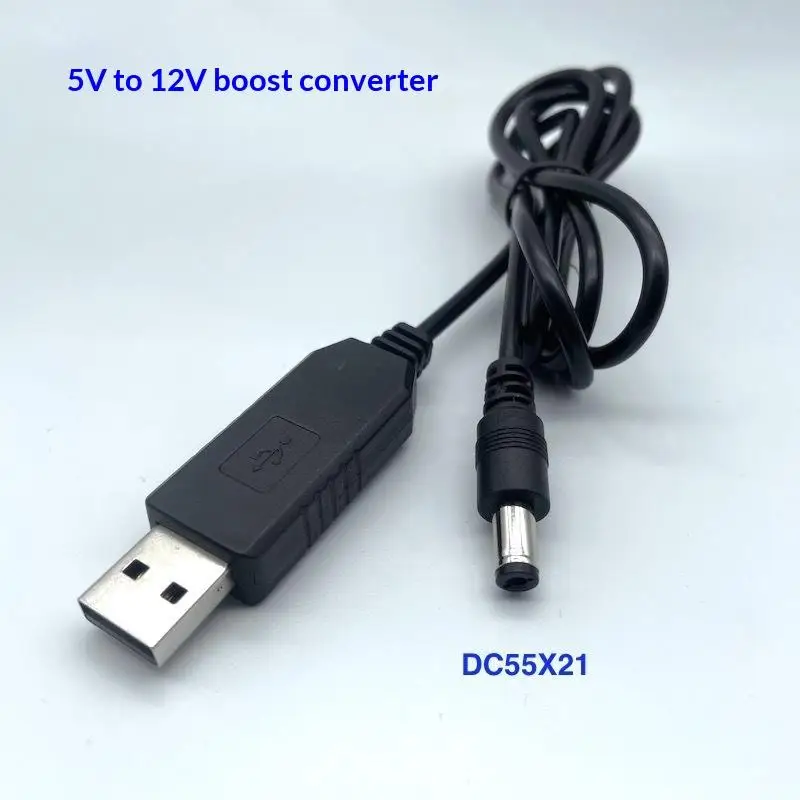 ∘USB Step-Up Cable 5V-12V DC Converter Adapter 5.5x2.1mm Sturdy Replacement for Router CCTV Camera LED Fan USB Power Bank