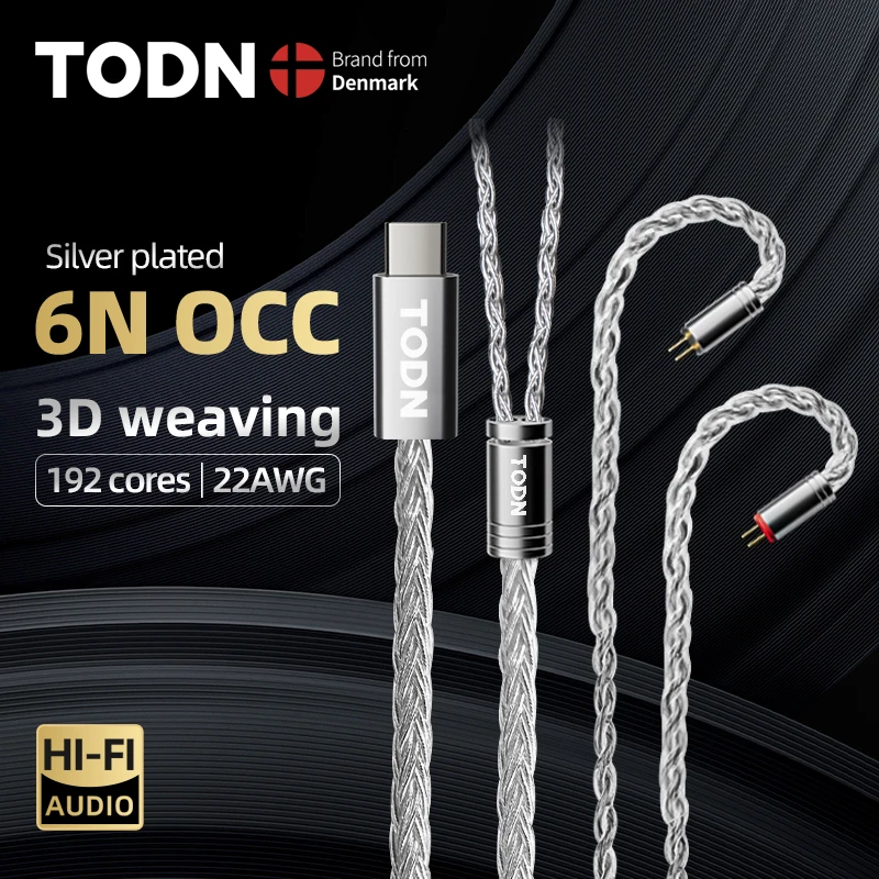 

TODN HiFi Audio earphone cable 8 Core Silver Plated OCC iem Cable MMCX 2Pin type c jack for Carat Tangzu Fudu HOLA