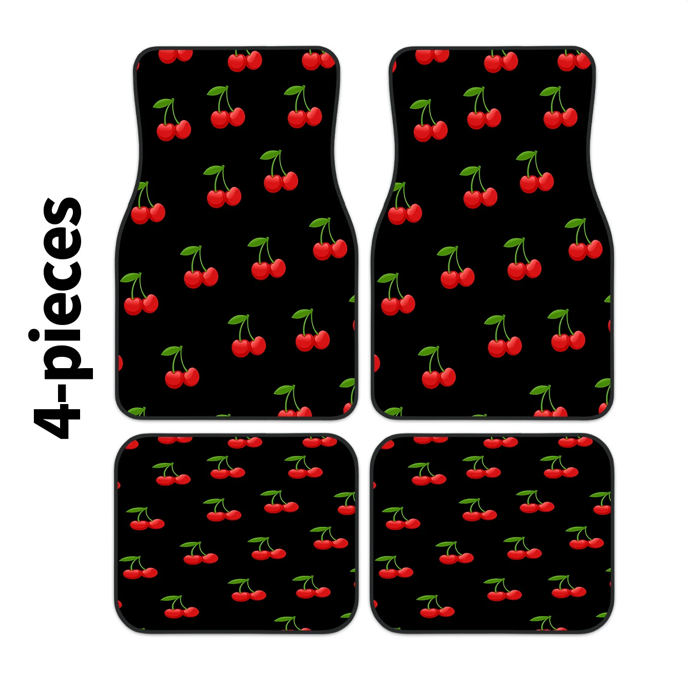 4pcs Cherry Style Printed Car Floor Mats | Easy-to-Clean, Polyester Fiber, Suitable For Cars, Trucks, SUVs, Ideal For Christmas