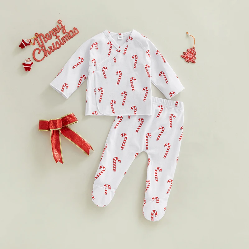 Infant Outfit Set Cozy Long Sleeve V Neck Christmas Shirt with Buttons Matching Trousers and Socks for Baby