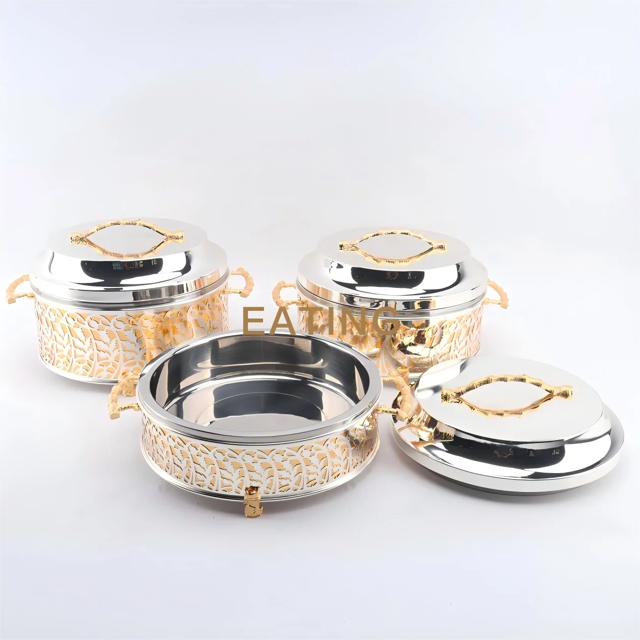 Factory Directly Sell Arabic Style Food Warmer Set 3.5+4.5+5.5L Steel Inner Iron Outer Insulated Food Storage Container Hot Pot