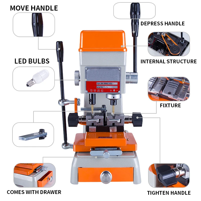 388WL Fine-tuning Multi-function Punching and Milling Slot Vertical Key Duplication machine Key machine All-copper motor