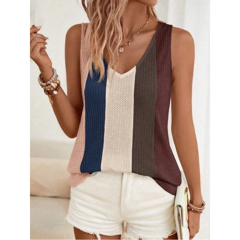 

Women's Contrast Color Patchwork Casual Sleeveless Top, Stylish Daily Wear