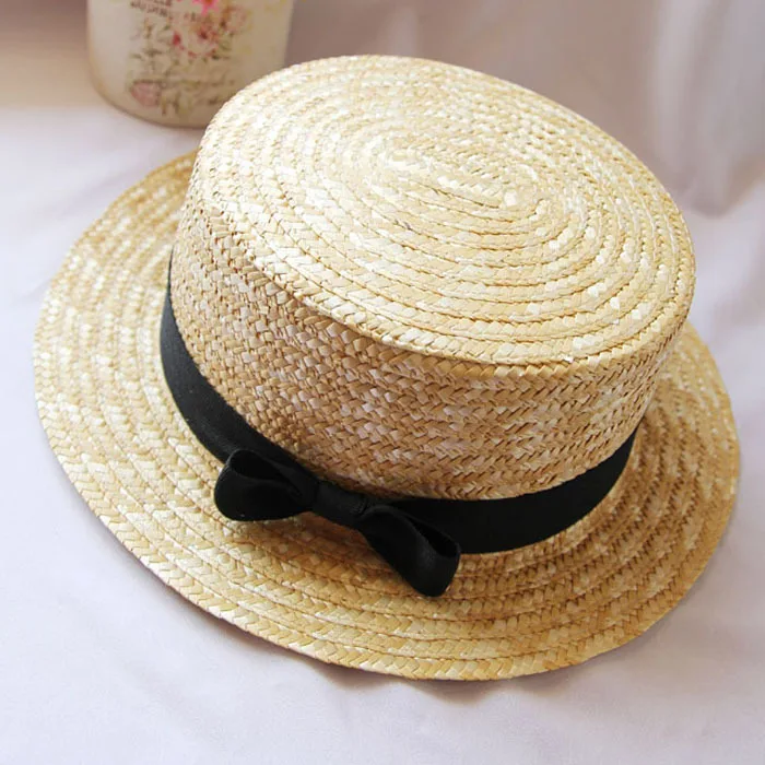 Summer Sun Hat Women Panama Hat Lady Boater Beach Hat Wide Side Female Classic Flat Bowknot Straw Sun Hat Women Fedora