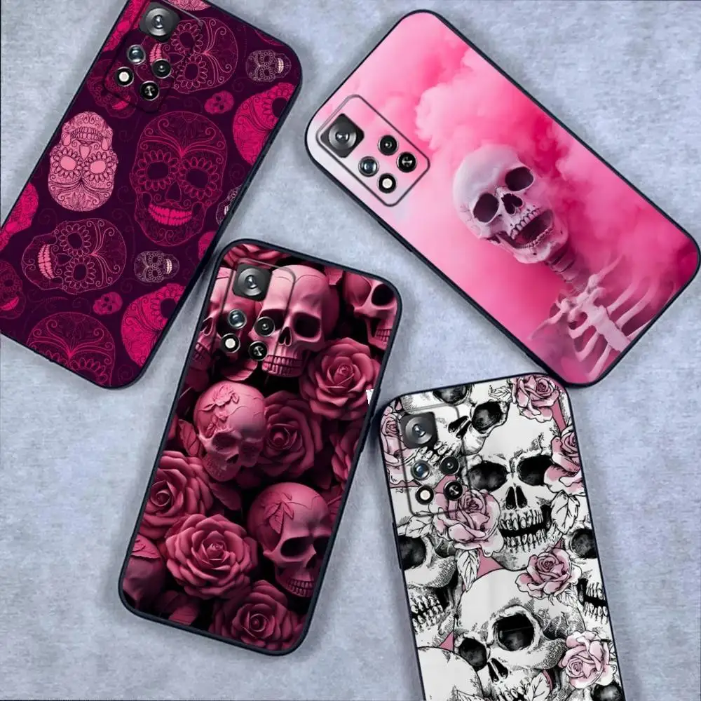 

Pink Skulls Cat Phone Case For Samsung S 25,24,23,22,30,21,10,9,Ultra,Plus,Lite,FE,4,5G Black Soft Case