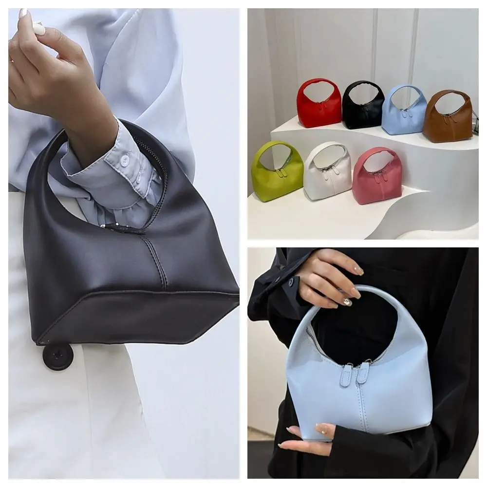 

Casual Pu Pu Leather Handbag Small Bag Purse Underarm Bag Fashionable Candy Color Crescent Bag Make Up Bag