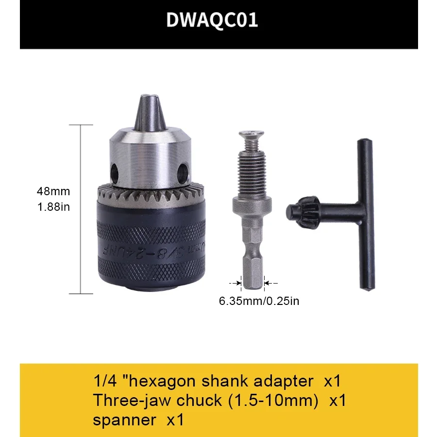 DEWALT DWAQC01 SDS 1/4 "Hexagonal Drill Chuck 1.5-10mm Impact Screw Adapter Driver Thread Quick Change Joint Accessories