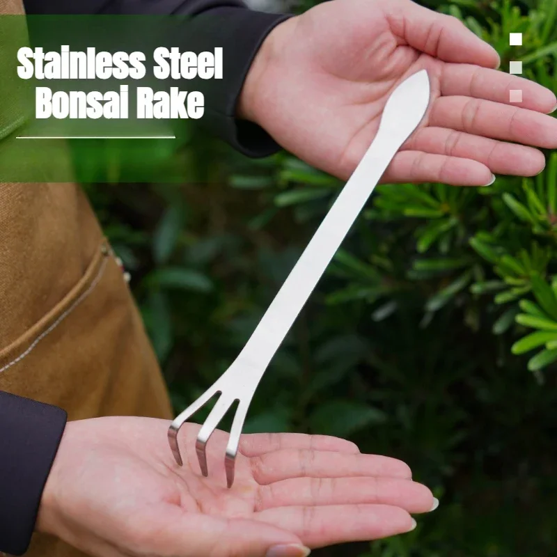 1Pc Stainless Steel Bonsai Gardening Tool, Multi-function Rake Weeder Soil Tamping Bud Picking Tool for Bonsai Care