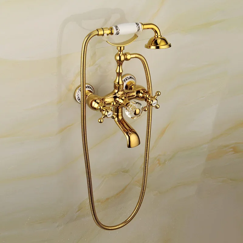 Bathroom Gold Wall Mounted Bidet Faucet Set Gold Hand Held Bidet Spray Shower Set The Bath Electroplated Flower Aspersed Suits