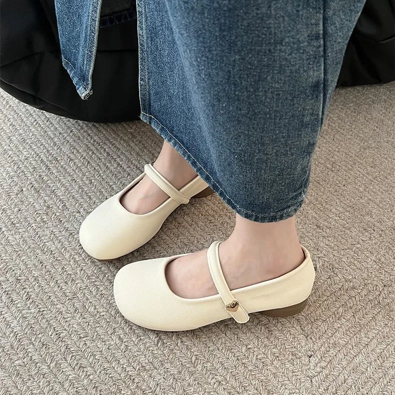 2024 New Women Flats Fashion Round Toe Shallow Mary Jane Shoes Soft Casual Ballet Shoes Low Heel Single Shoes Zapatos De Mujer