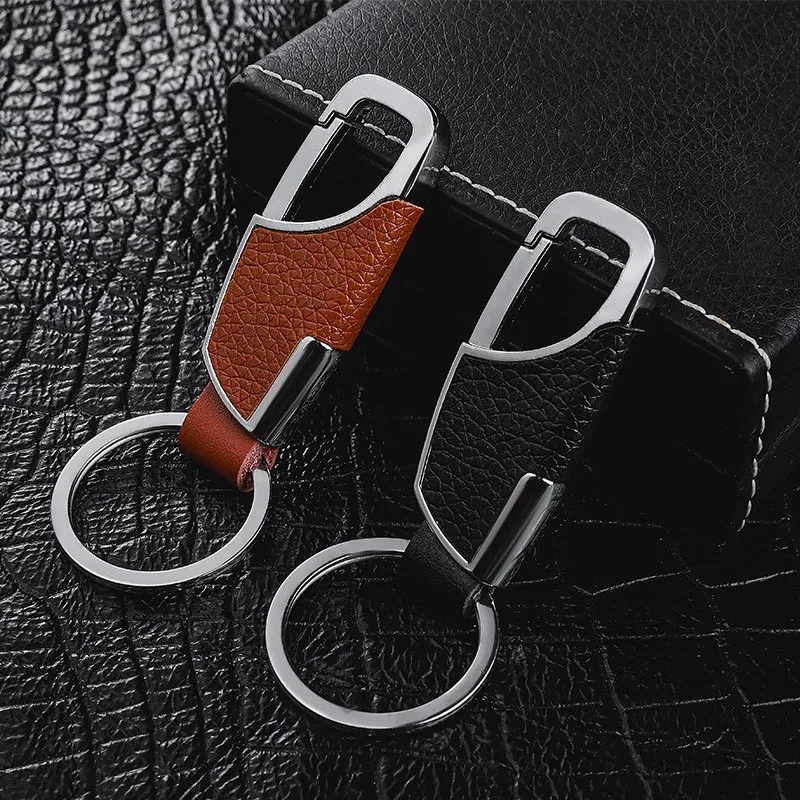 Men Luxury Leather Keychain Black Brown Clasp Creative DIY Keyring Key Holder Car Key Chain Buckle for Boyfriend Jewelry Gift