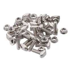 20 Sets Silver T Slot Drop-in Bolt Flange M6x20mm T Shape Stud Sliding Screw Carbon Steel Hex for 30 Series Aluminum Profile