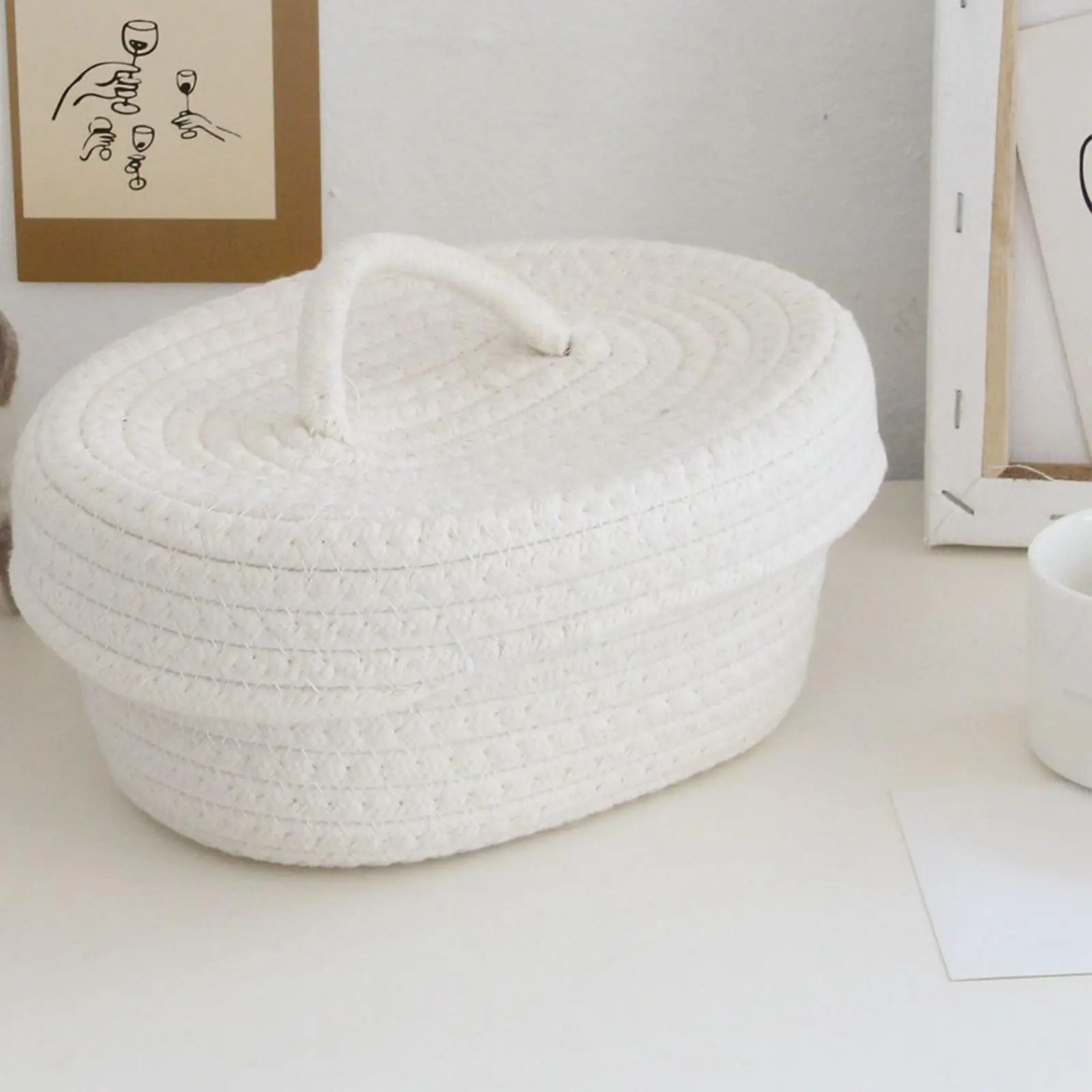 Woven Rope Basket with Lid Nursery Basket for Sundries Makeup Cosmetics