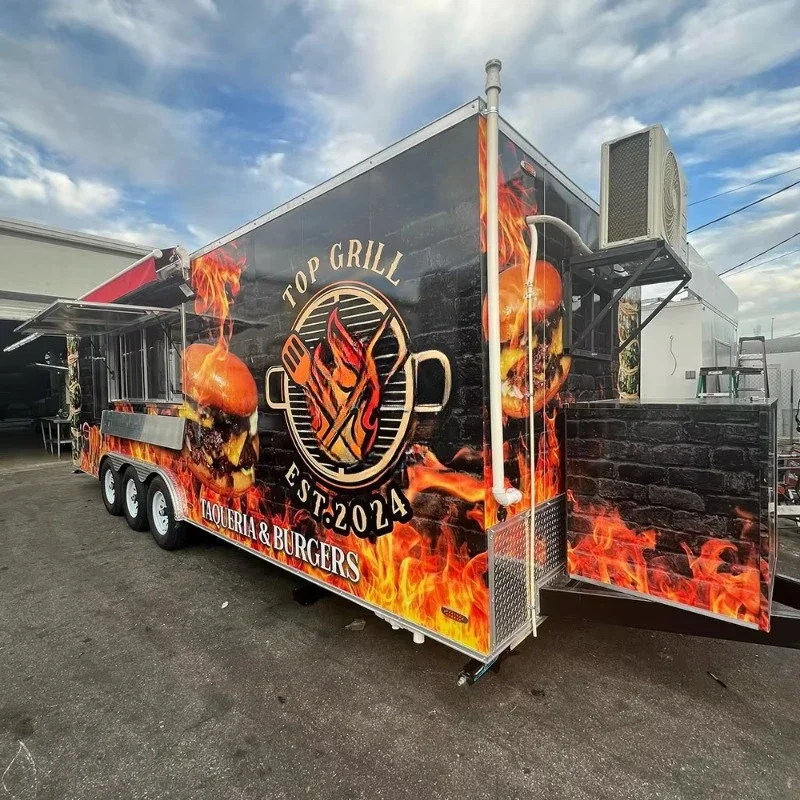 عربة الوجبات السريعة في جميع الأحوال الجوية، عربة الطعام، شاحنة الشارع، الوجبات الخفيفة، نظام البيع المتنقل، حزمة الأعمال، حار، Slae