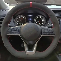Car Steering Wheel Cover Hand Sewing Non-slip Suede For Nissan X-Trail Qashqai March Serena Micra Kicks Rogue Altima Teana