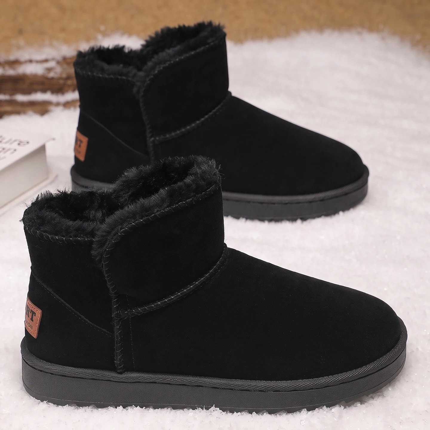 Men's Snow Boots High Top Fleece Lined Thickened Cold Proof Warm Cotton Shoes Outdoor Non-slip Wearable Slip On Bread Shoes