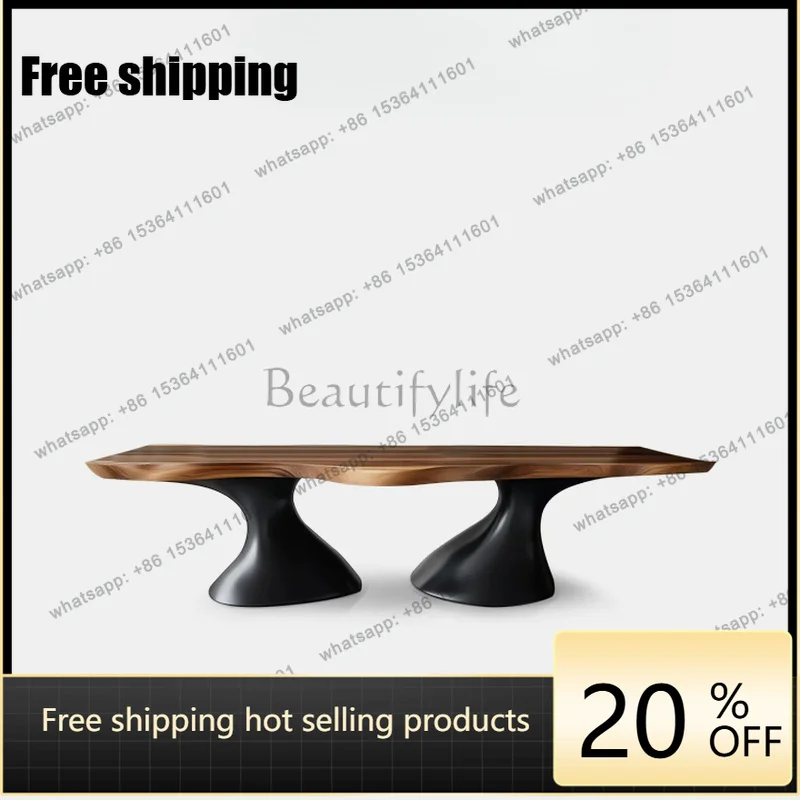 YJ Italian Minimalist Designer Irregular Table Full Solid Wood High-end Rectangular Dining Desk For Home Office Negotiation