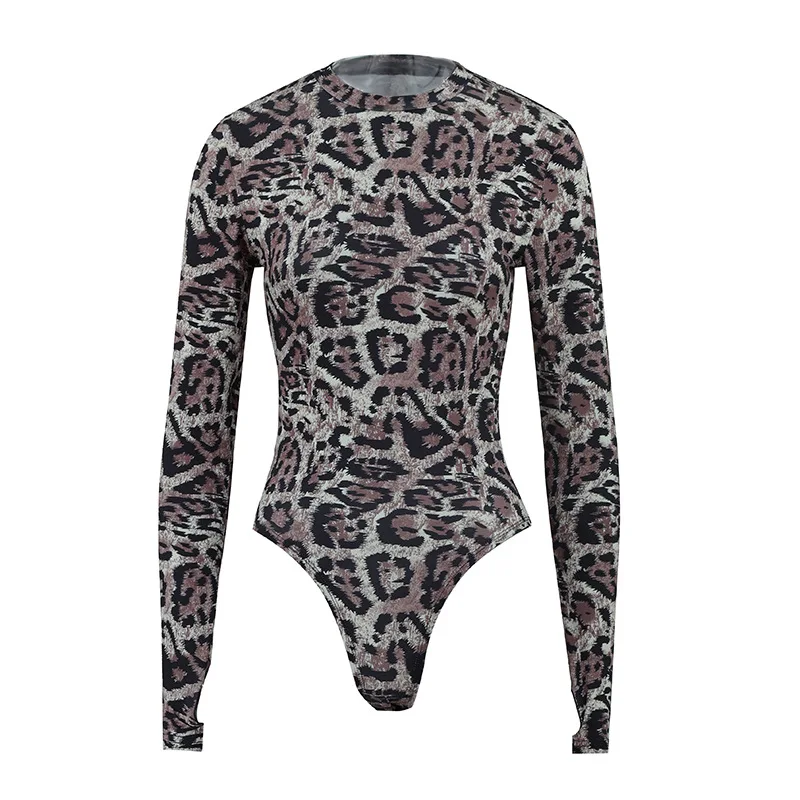 High-quality new women\'s fall in Europe and the United States on the new leopard print sexy undershirt jumpsuit women\'s