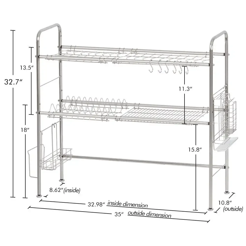 Adjustable Dish Racks, Stainless Steel, Silver Kitchen Storage Container