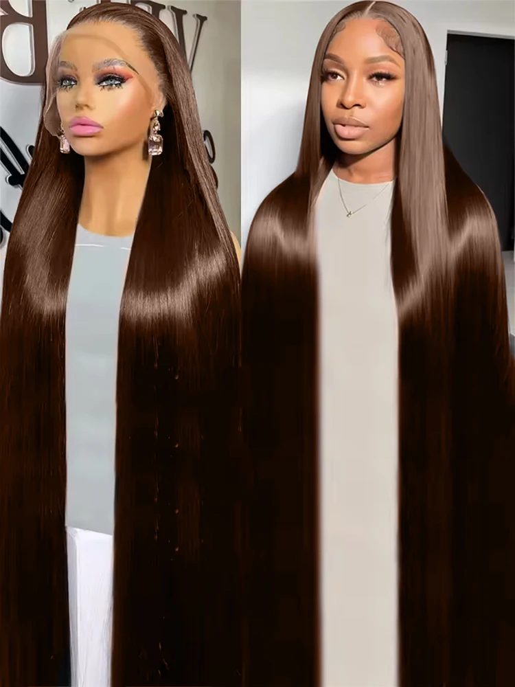 

Chocolate Brown Straight 13x4 13x6 HD Lace Frontal Wigs Brazilian 40Inch Transparent 13X6X1 Lace Front Human Hair Wigs For Women