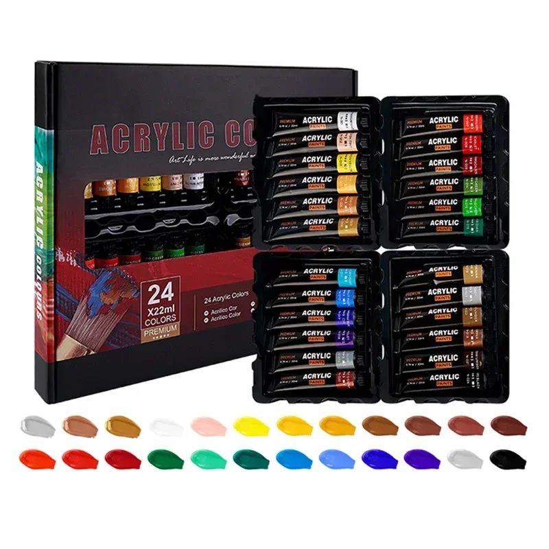 Acrylic Paint Set 12 24 Colors Craft Paint for Fabric/Clothing/Nail/Canvas/Rock Painting Waterproof Drawing Set Art Supplies