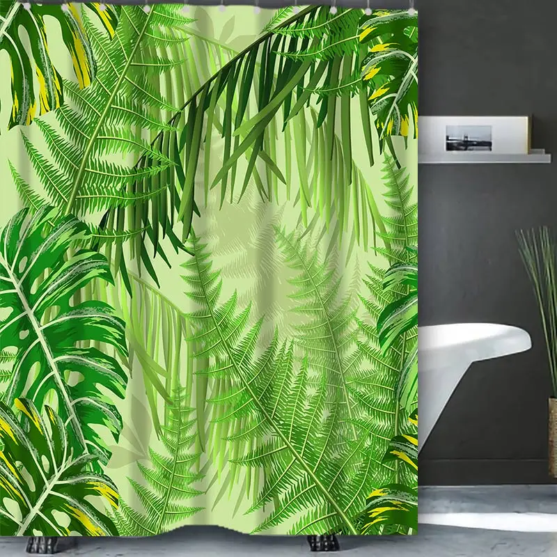 

Frond Bathing Curtain Bathroom Nordic green leaf Shower Curtain Waterproof With 12 Hooks Home Deco Free Ship