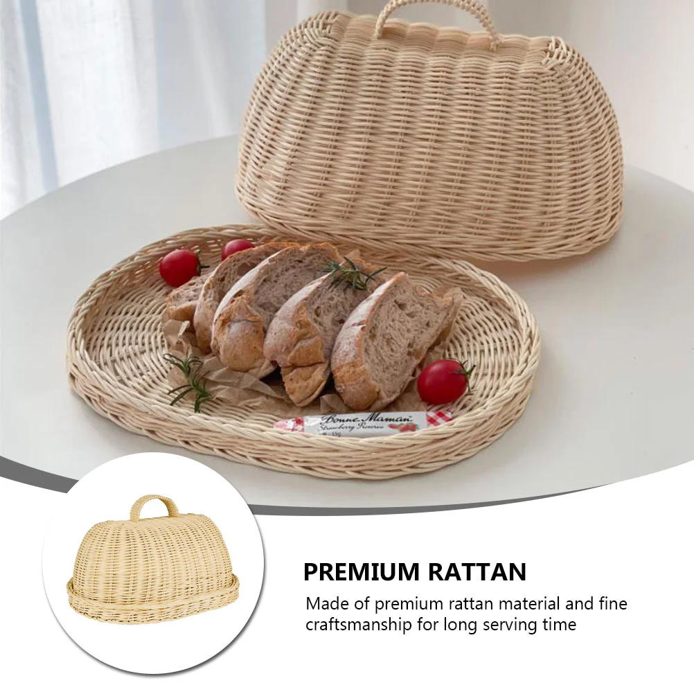 Rattan Food Cover Kitchen Supplies Storage Tray Protective Fruit Bread Wove Basket with Lid