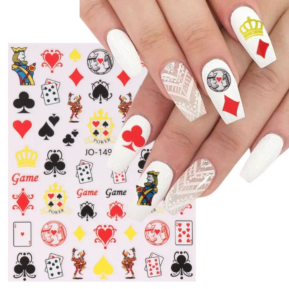 3D Poker Design Nail Art Stickers Playing Cards Tip Sliders Abstract Decals Foil Adhesive Decorations Manicure Accessories LYJO