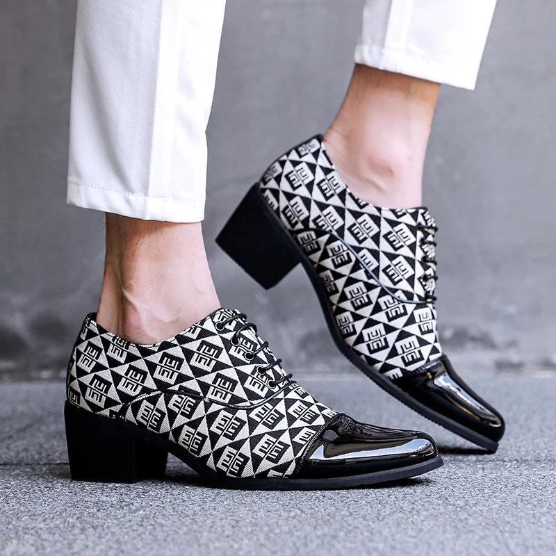 

Men's Fabric & Leather Shoes Increased Height Business Casual Shoes Soft Anti-Slip Sole Fashion High Heel Oxfords for Men