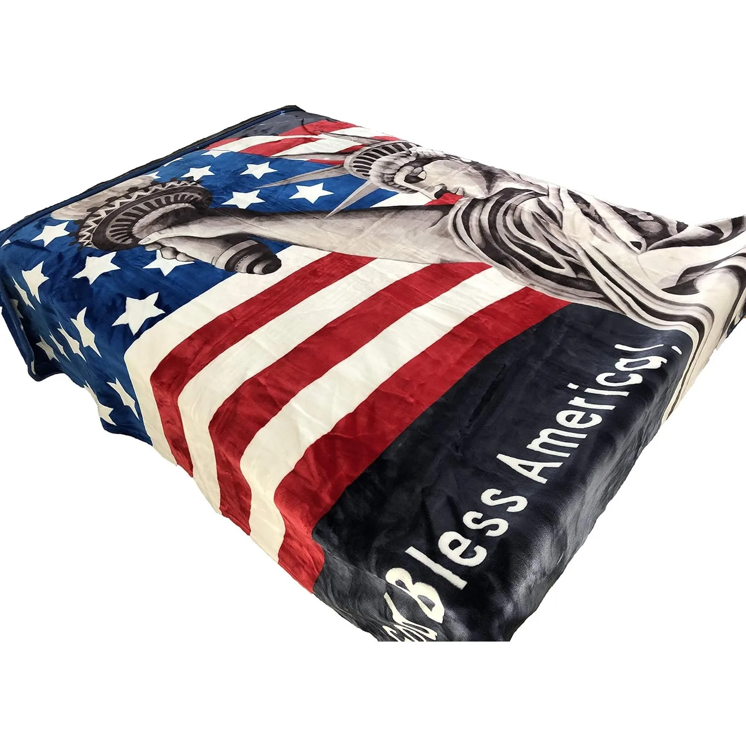 Original Heavy Mink Plush Korean Durable Blanket (American Flag Statue of Liberty, King)