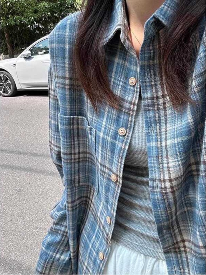  Korean Contrast Color Plaid Long Sve irt Loose Casual Sle for Men And Women Spring Autumn Trendy Couple Top 