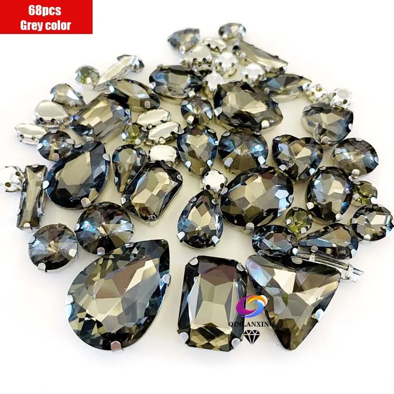68Pcs Mix Kristall Splitter Klaue Einstellung Strass Nähen Kleiden Für Handarbeit Stein DIY Nähen Auf Hochzeit Kleid Schuhe Taschen