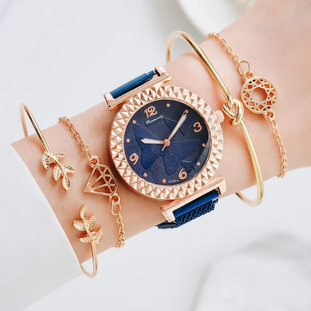 5pcs Luxury Bracelet Watch Set Women Elegant Magnet Diamond Ladies Quartz Wrist Watch Dress Pink Clock Reloj Mujer image 5