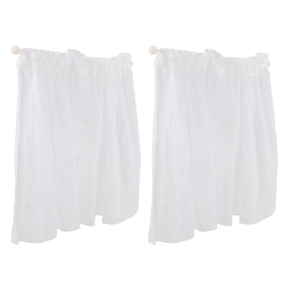 

2pcs Miniature Lace Curtains For Dollhouse Window Decor Delicate Trim Easy Diy Installation Durable Soft Material Mini House