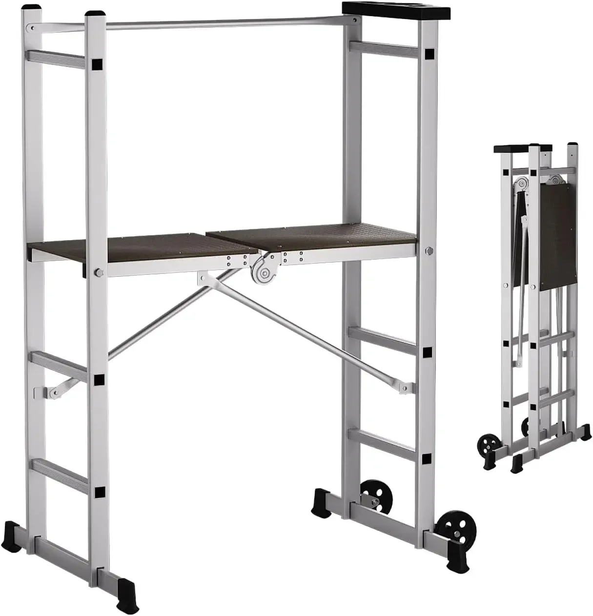 5' Foldable Aluminum Scaffolding, Portable Scaffolding Ladder, Rolling Scaffolding Work Platform, Scaffold Tower, Ladder Stool W