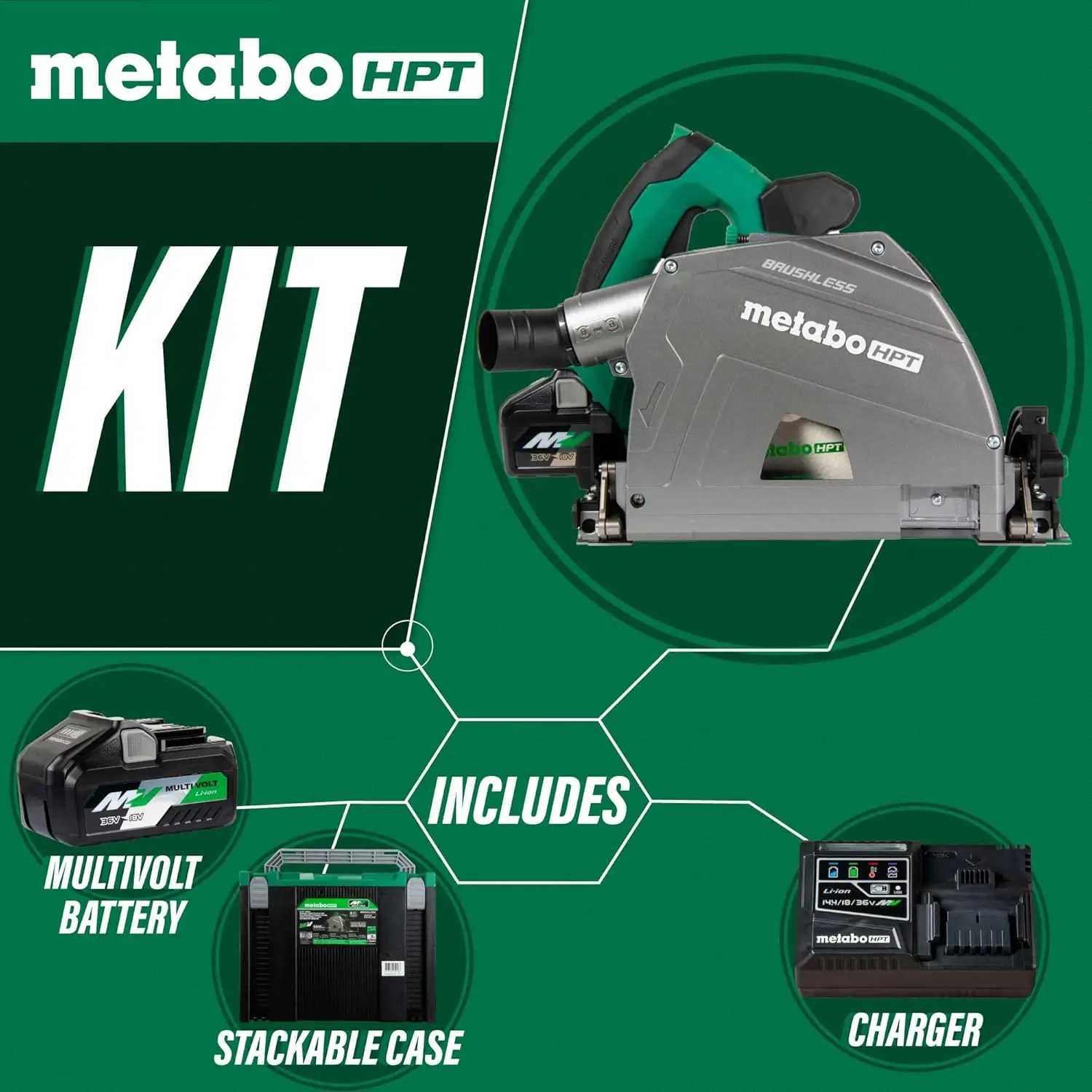 Metabo HPT 36V MultiVolt™Kit de sierra Circular inalámbrica, incluye batería de 1-36V/4.0Ah, hojas de 6-1/2 pulgadas, carcasa dura, 2-19/32-I