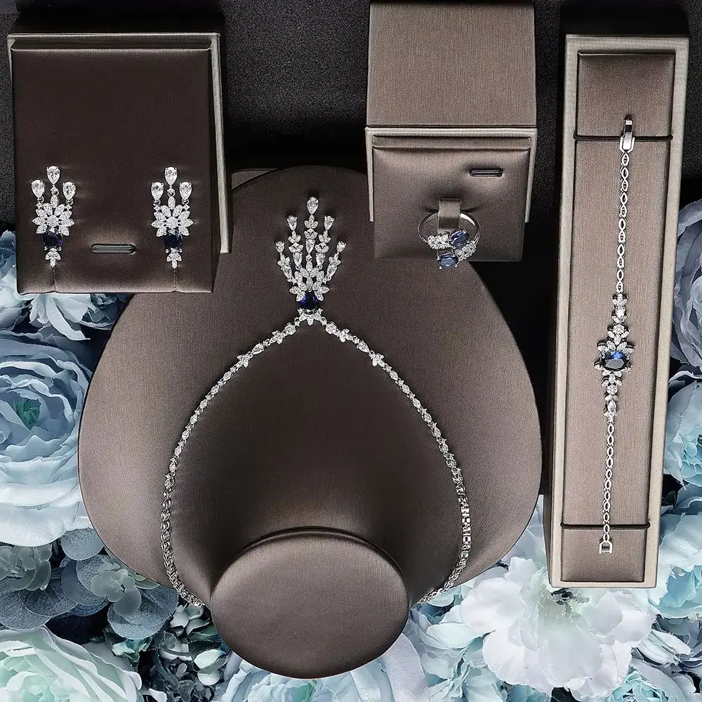 

2024 Горячий высококачественный цирконий, роскошный свадебный комплект из 4 предметов, женский свадебный комплект с цирконием
