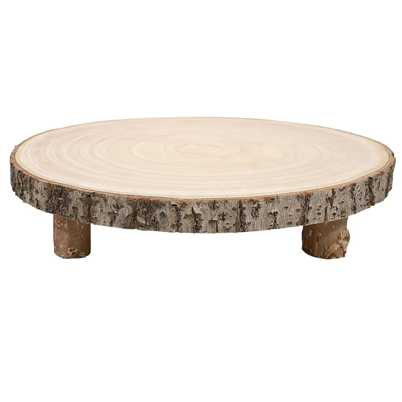 11 Inch Wood Cake Stand, Round Wooden Cupcake Pedestal, Paulownia Wood Slice With Legs, Rustic Cake Holder Wooden