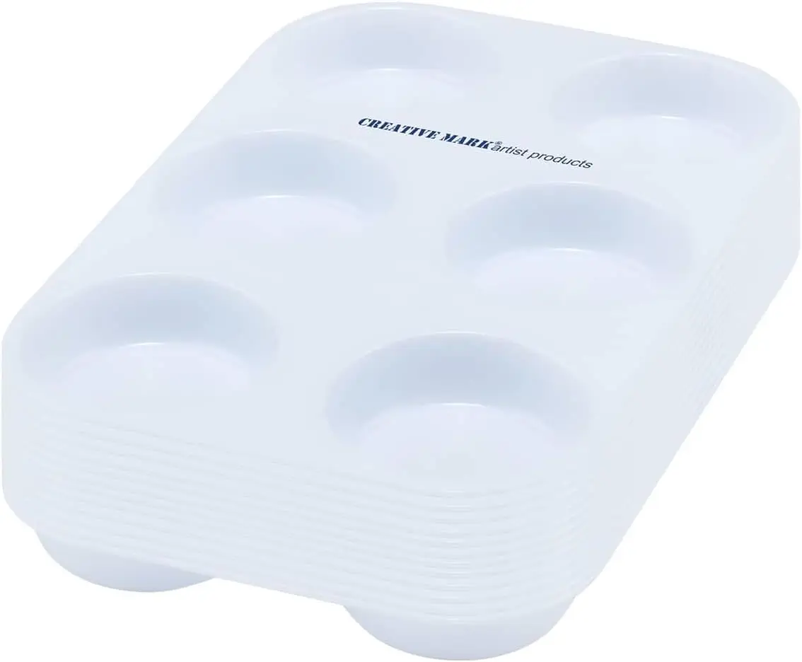 

6-Well Plastic Muffin Tray Paint Palette - Pack of 12, Durable, Reusable, Solvent-Resistant, with Oversized Paint Wells