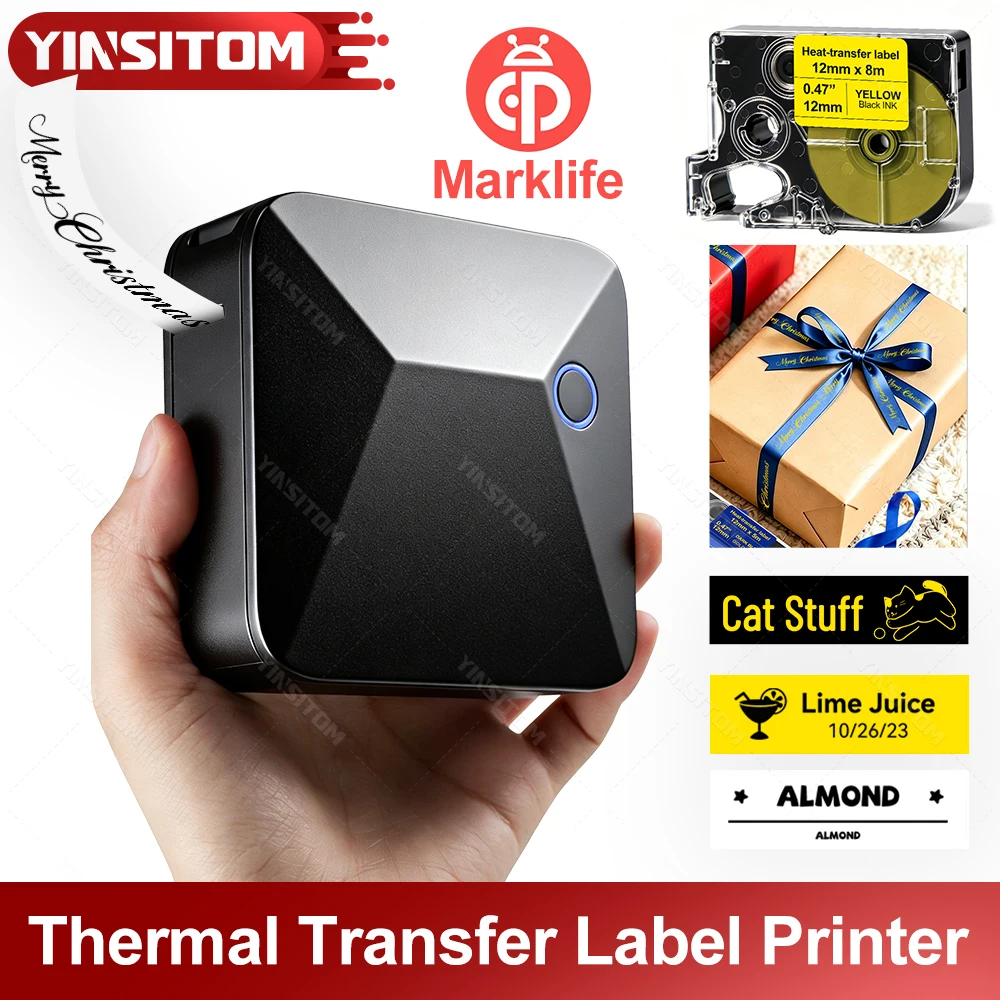 Marklife R15 Label Thermal Printer Mini Wireless Bluetooth Print Stanin Maker with Color ink for Birthday Gift with Paper Ribbon
