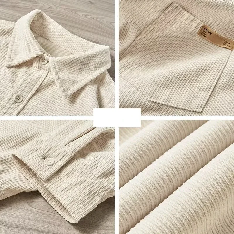 Autumn Long Sleeve Corduroy Shirts For Men Plain Y2K Vintage Cargo Shirt New Korean Fashion Loose Streetwear Blouses Clothes