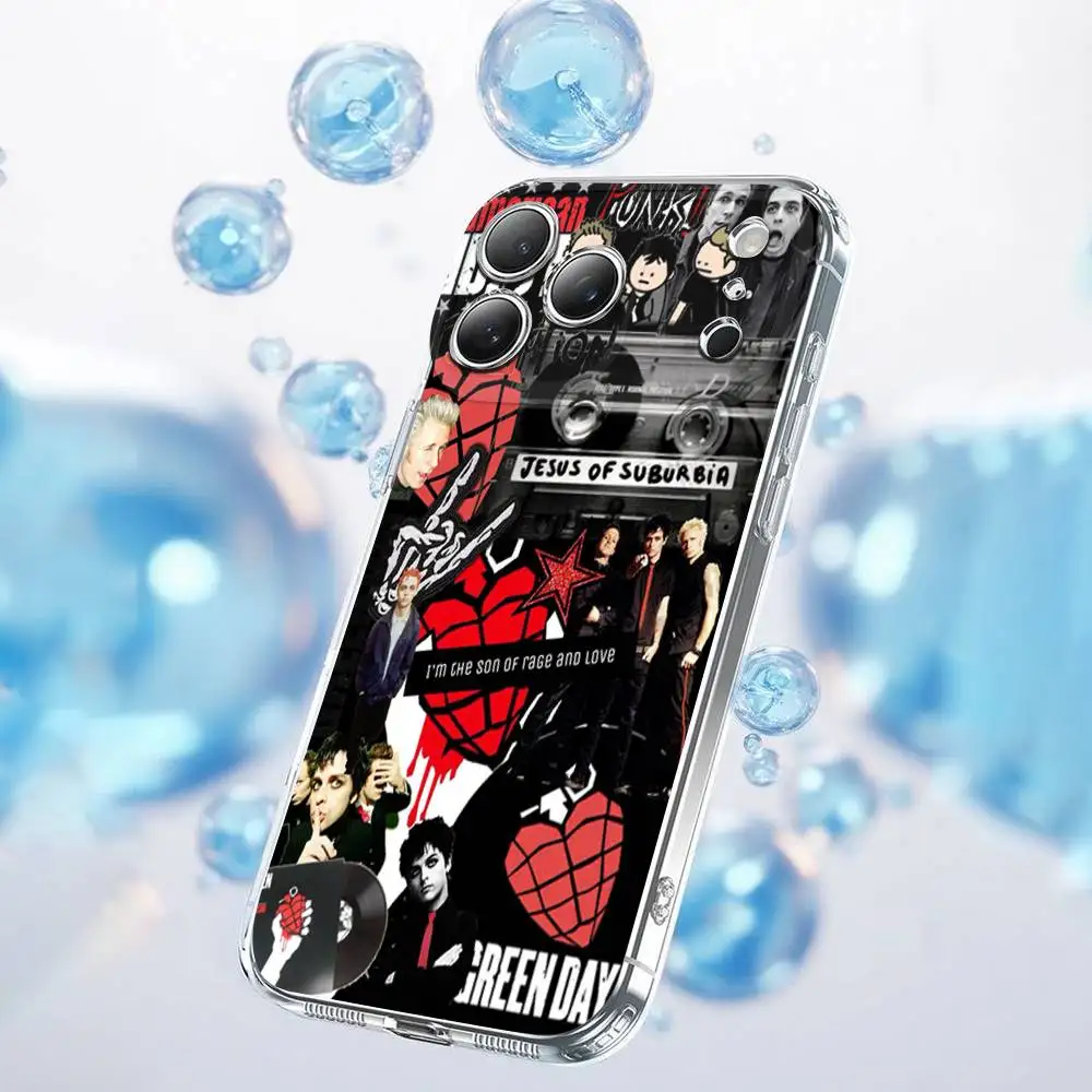 iPhone 17、16、15、14、13、12、11 Plus、Pro、Max、Plus、E、SE4、Air、Mini用透明G-Green Dayバンドカバー付きスマホケース