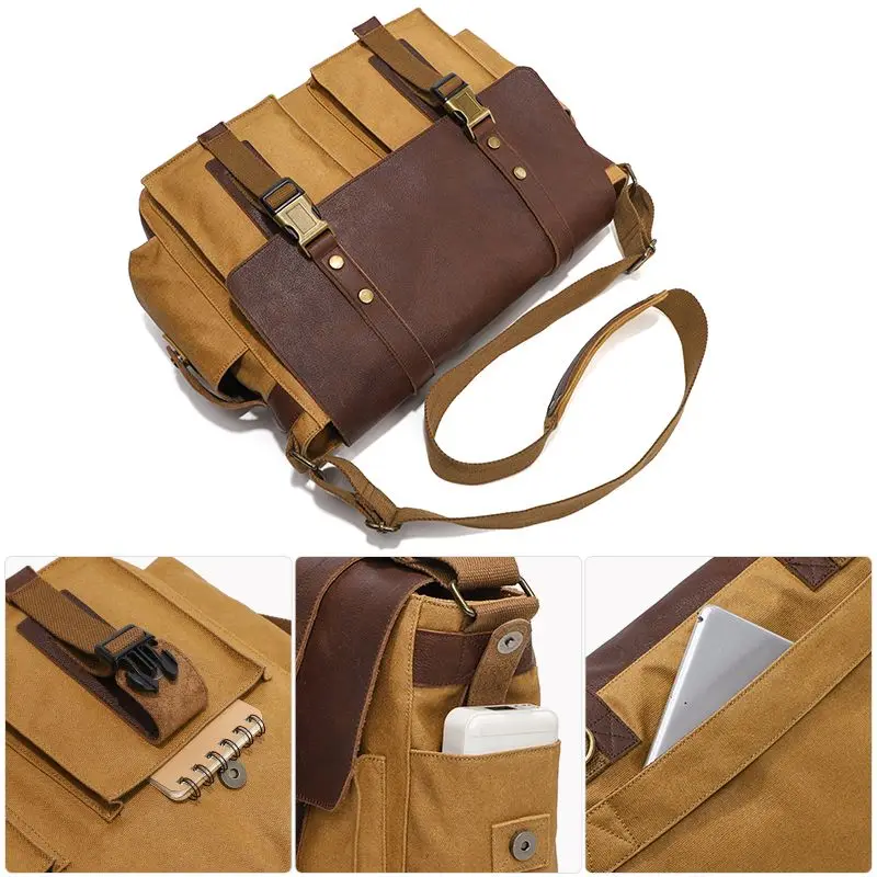 حقيبة ساعي البريد للرجال من القماش الجلدي الكلاسيكي لعام 2026 - حقيبة كتف عصرية بحمالة كتف كاجوال