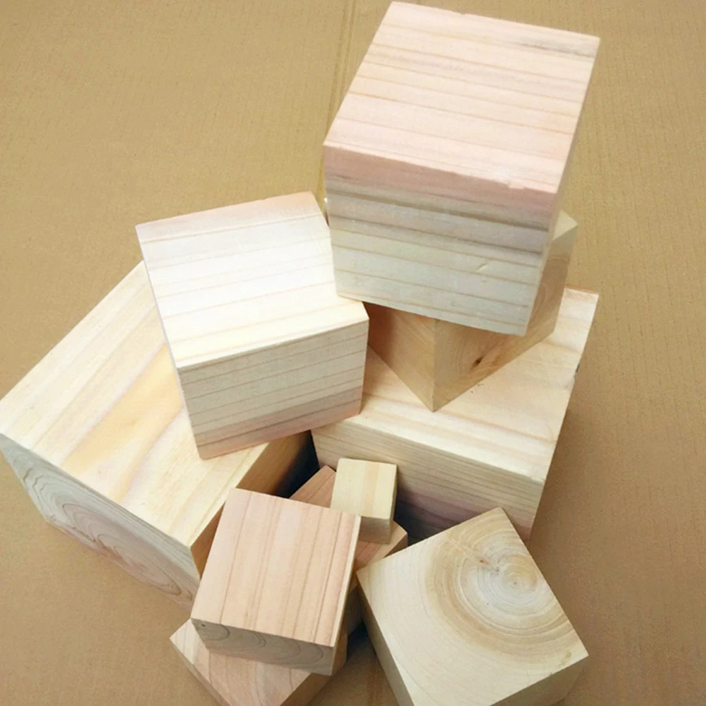 

60pcs Pine Wood Square Blocks Craft Cubes Small DIY Unfinished Wooden Home Decor Gifts Kids Educational Playing