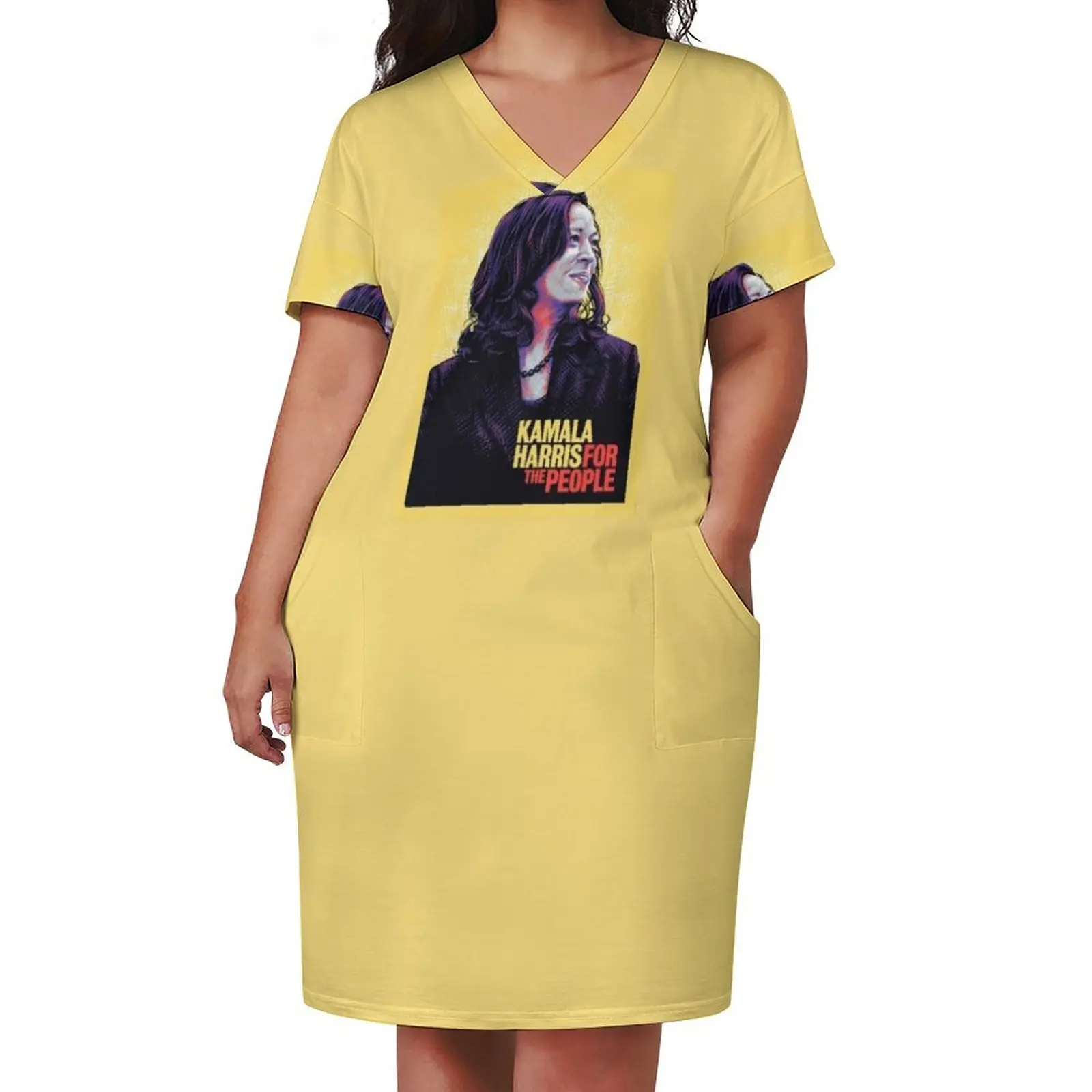 kamala harris for the people campaign poster, brat summer harris for president Loose Pocket Dress prom dress 2025