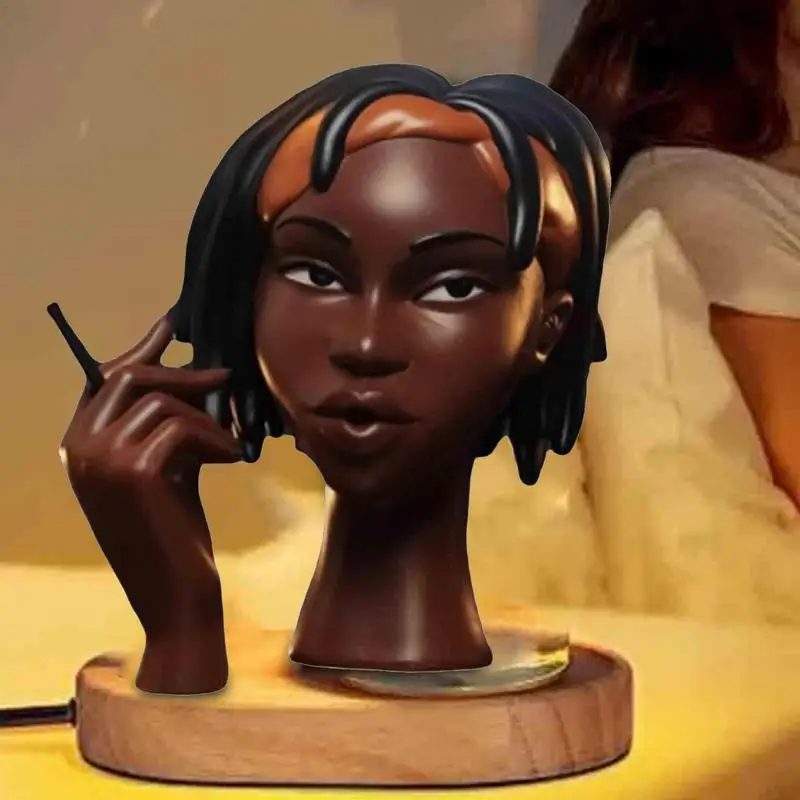 Black Woman Head Incense Burner Handmade Incense Holder Decorative Airflow Incense Burner Statue Art Decor For Aromatherapy