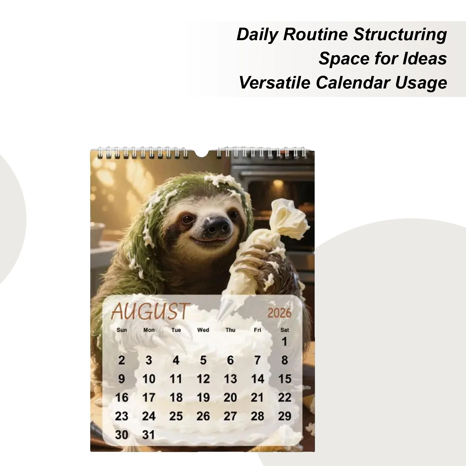 

Забавный календарь-ленивец на 2026 год, ленивец, катание на лыжах, 12 месяцев, планировщик, 8,27x11,02 дюйма, забавный настенный календарь, декор для домашнего офиса для любителей животных