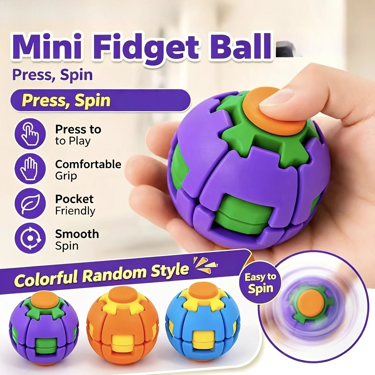 Press & Spin Finger Puzzle Ball Portable Interactive Rotating Deformable Building Block Game Toy Colorful Hand Play Toys