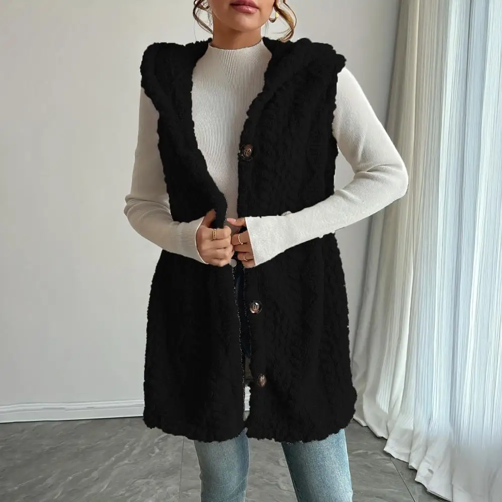 Women Sleeveless Hoodie Coat Button Down Faux Fur Fuzzy Coat Oversized Hooded Vest Fall Outerwear Casual Loose Hooded Women Vest